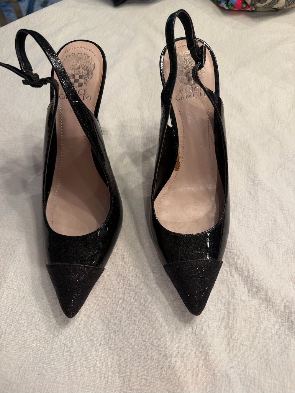 Vince Camuto Black Pointed Toe Slingback Pumps - Picture 1 of 10